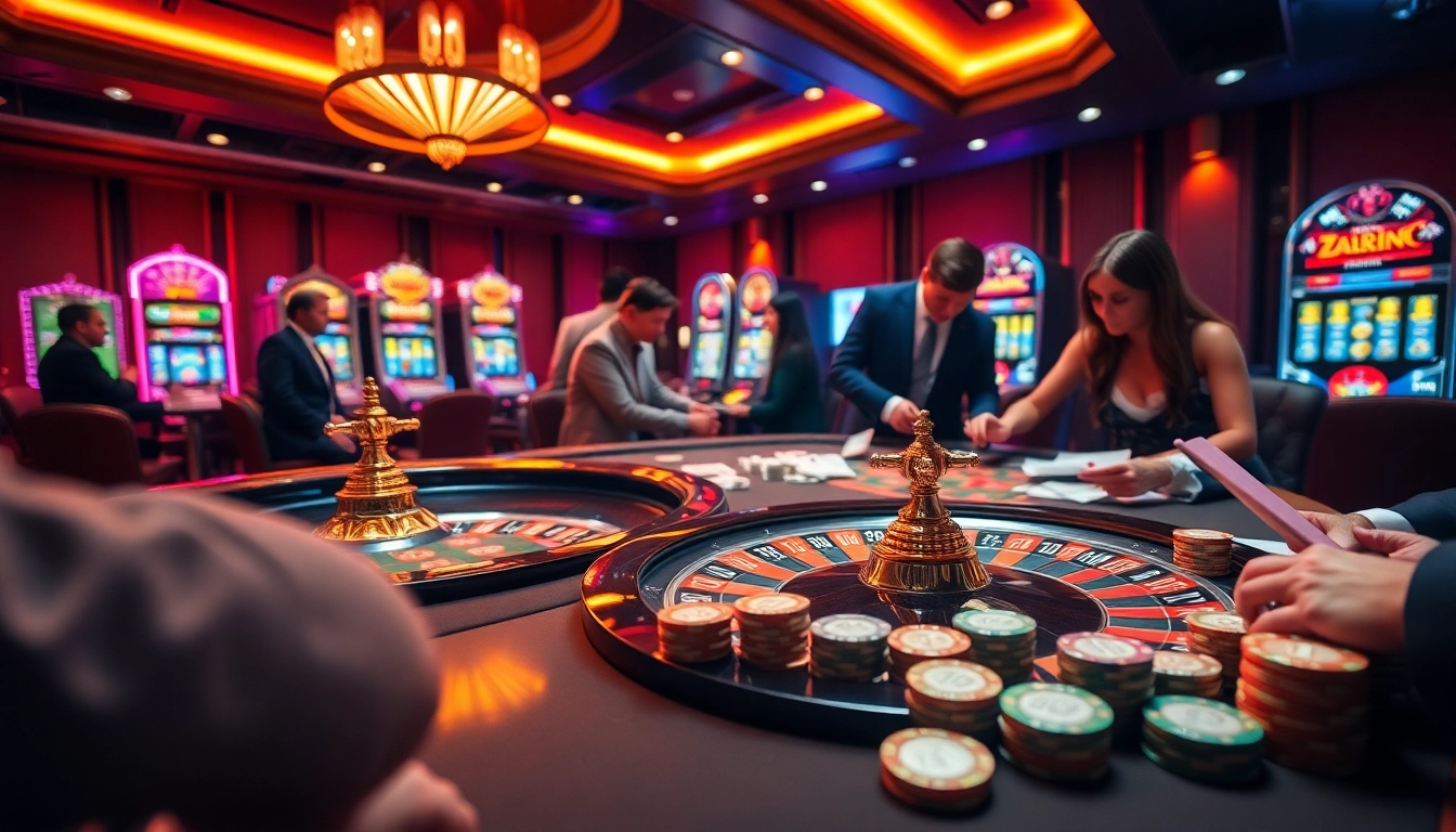 Experience the thrill of zonafilm with an elegant casino scene featuring poker and roulette.