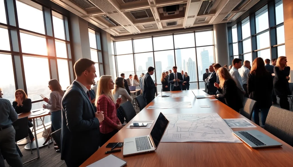 Engage in meaningful construction networking events with professionals at a lively conference venue.