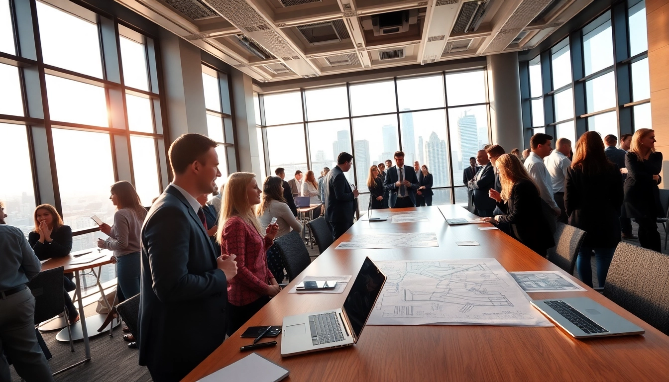 Engage in meaningful construction networking events with professionals at a lively conference venue.