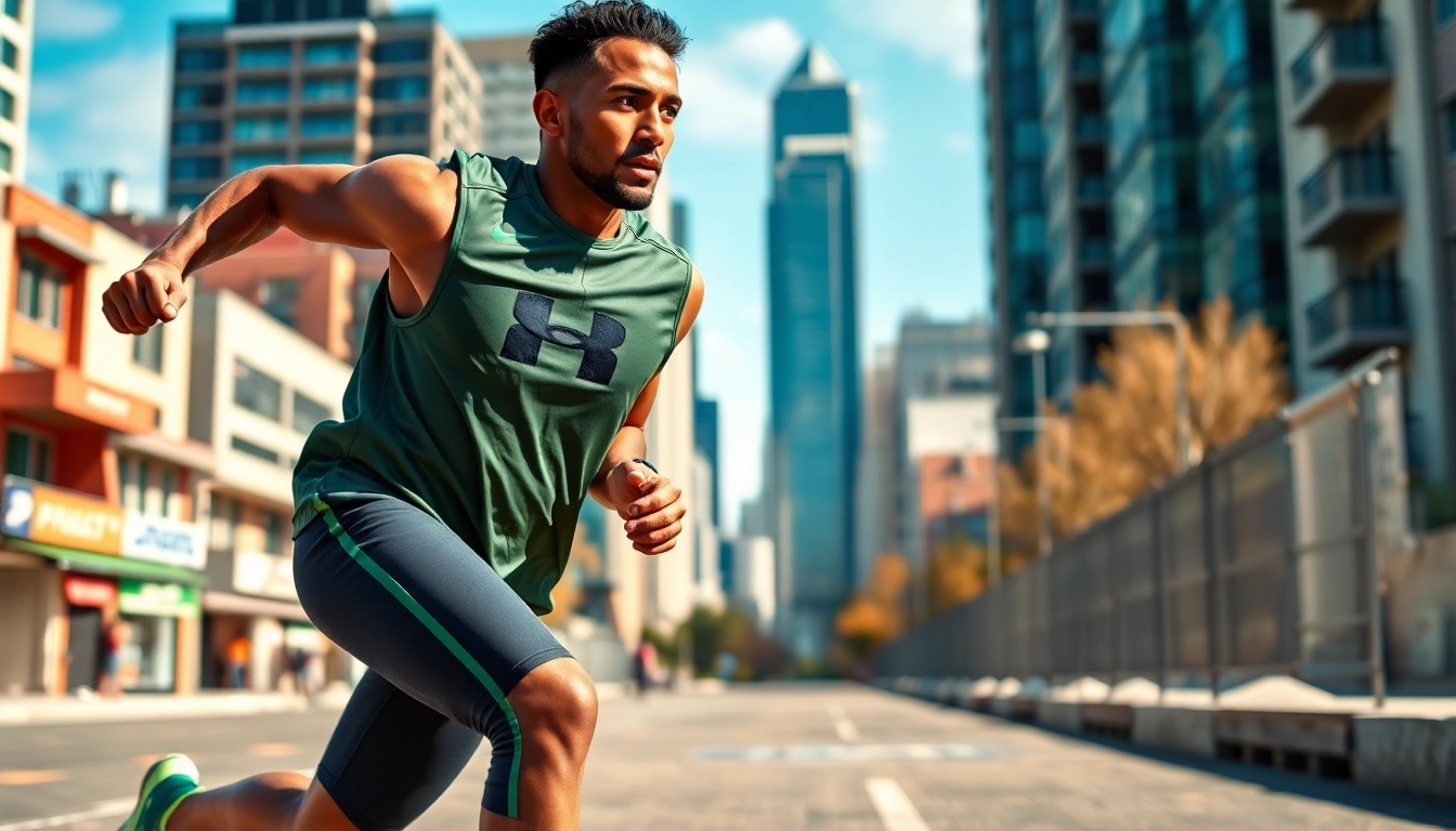 Sportler nutzt Phantom Athletics Ausrüstung beim Laufen in der Stadt.