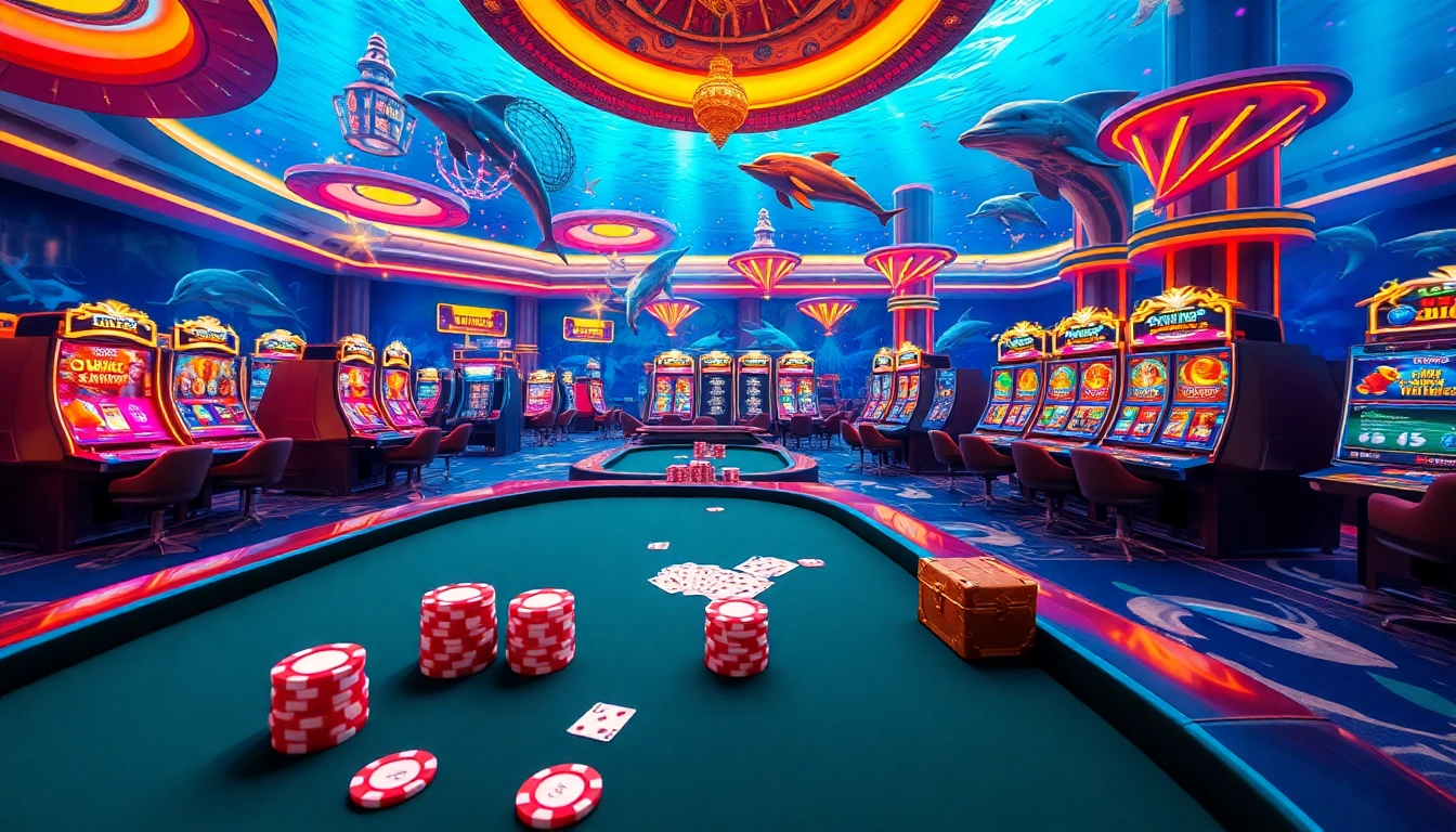 Players enjoy bắn cá đổi thưởng in a vibrant, underwater-themed casino environment, showcasing high-energy gameplay.