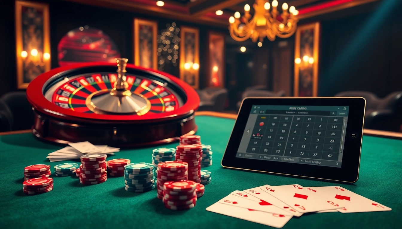 Découvrez l'excitation du meilleur casino en ligne avec des cartes éclatantes et une roulette dans un cadre élégant.