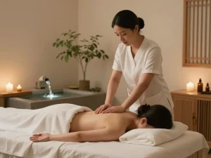 Client enjoying 치평동마사지 in a serene spa setting with relaxing ambiance.