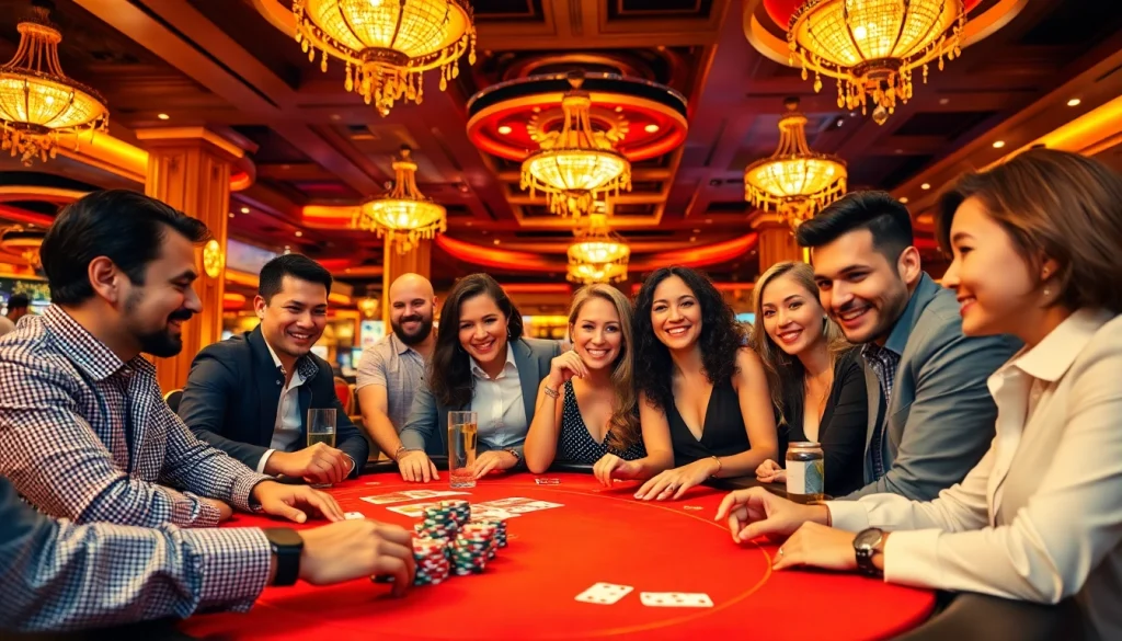 Spannendes casino-spiele de Erlebnis mit Spielern und einem eindrucksvollen Tisch.