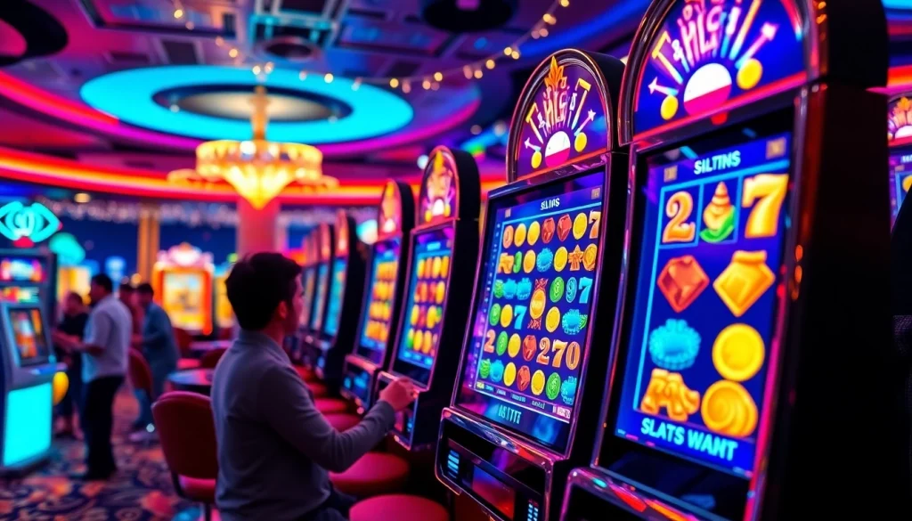 Kemenangan menarik pada slot apk dengan simbol cerah dan pemain terlibat di kasino