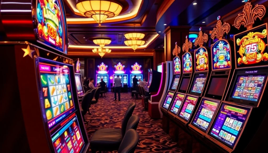 Menangkan permainan dengan slot apk di mesin slot kasino berwarna-warni.