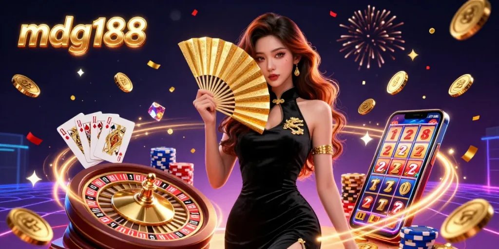 Experience luxury gaming at mdg188 with cascading coins and vibrant atmosphere for thrilling fun.