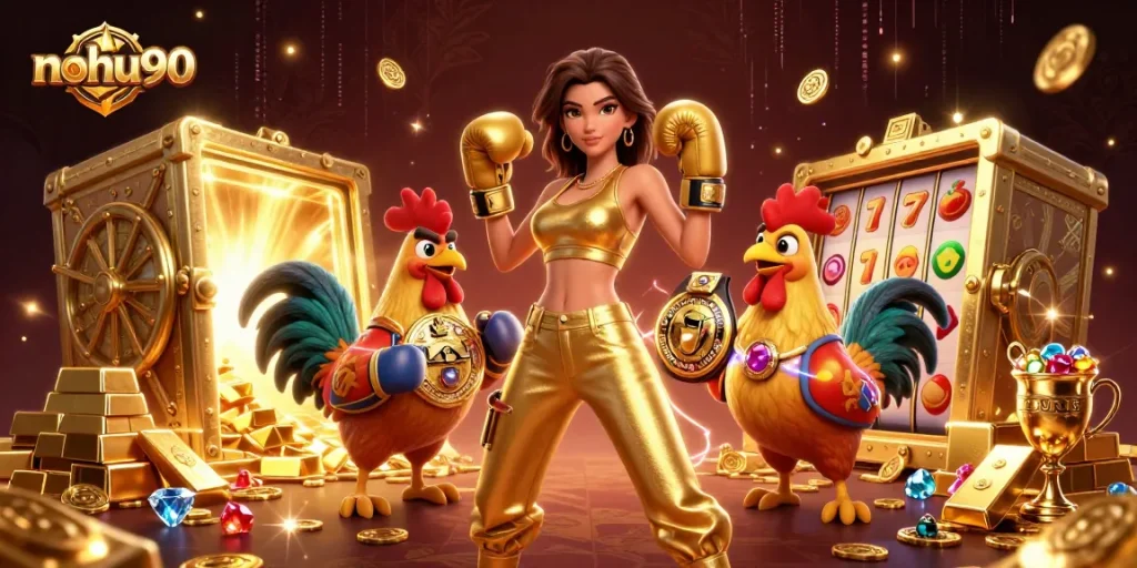 Experience the thrill of nohu90 with immersive slot games and dynamic visuals in this captivating casino illustration.