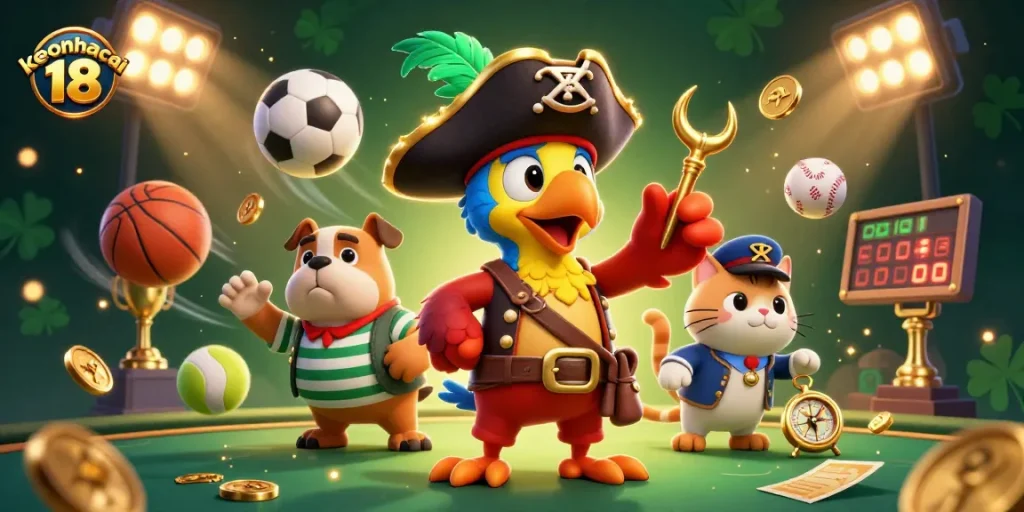 Experience the thrill of keonhacai 18 with vibrant 3D casino characters and dynamic sports elements.