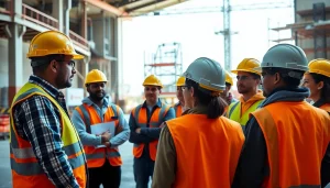 Implementing Construction site safety training with workers learning on-site in a safe environment.